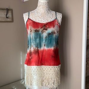 Entro coral tie dye lace combo top size medium